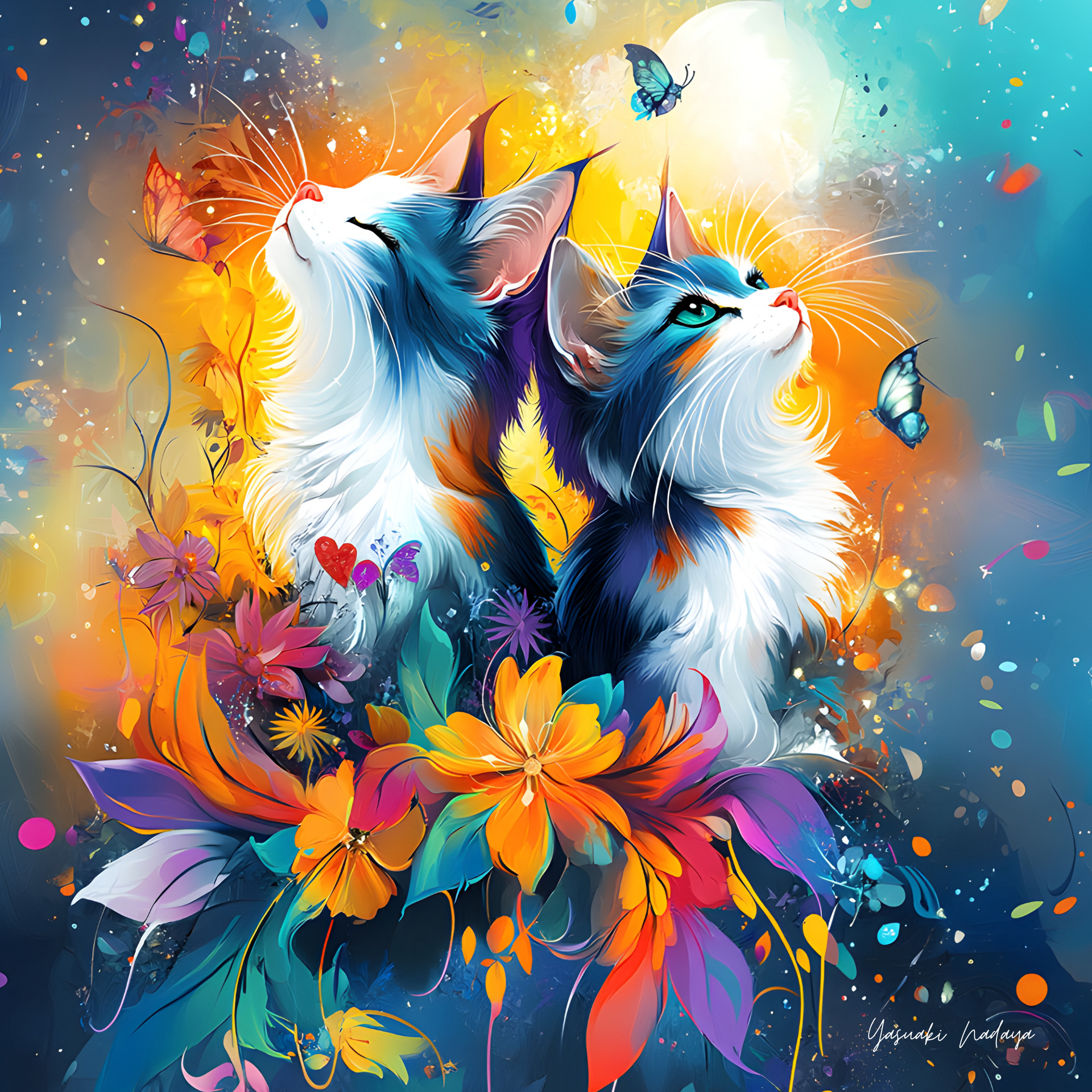 キャンバスプリント_【猫と花の詰め合わせ】 – nadaya_illustration